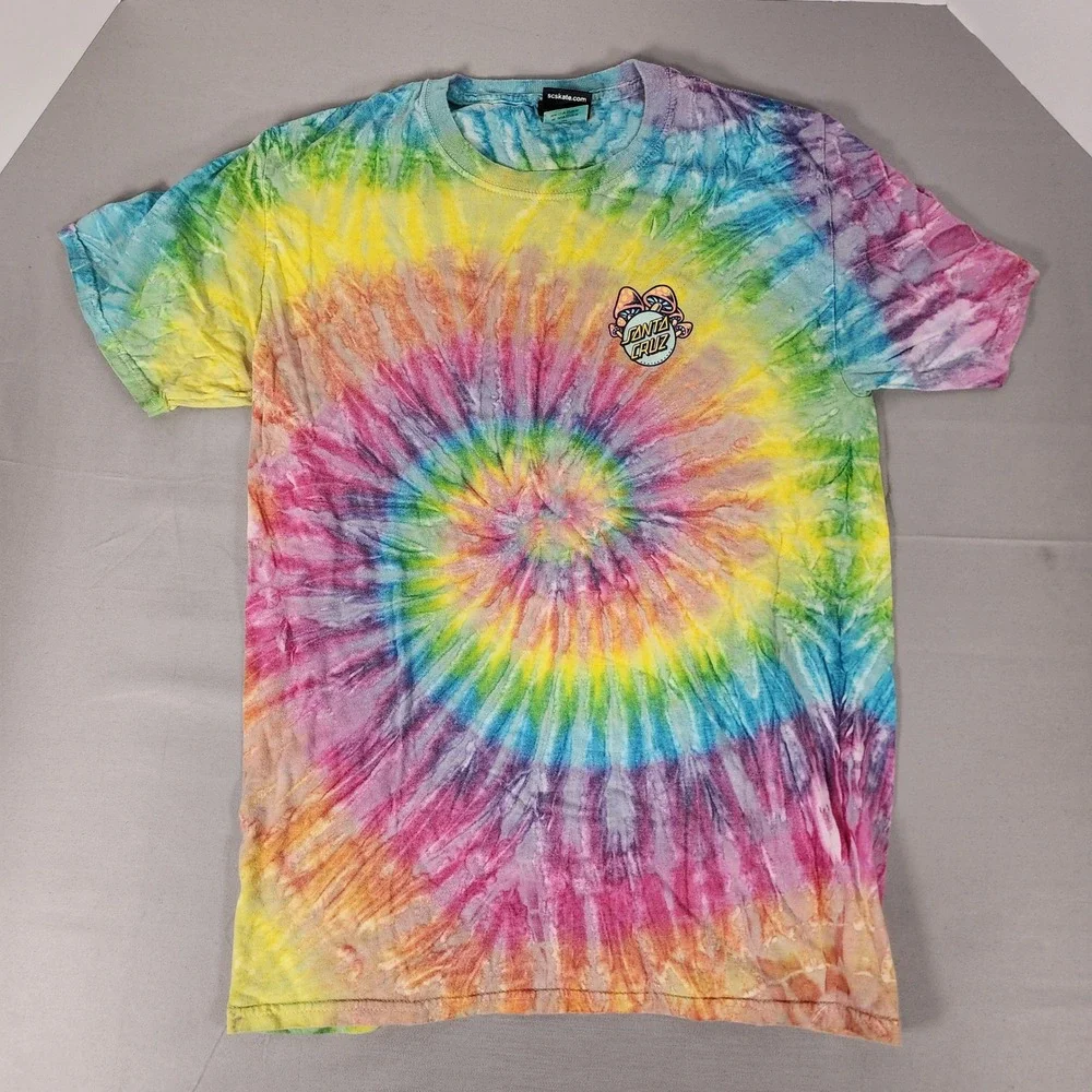Santa Cruz Skateboards Tie Dye Mushroom Graphic T-Shirt Men Small Rainbow Spiral